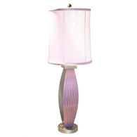 Lilac Lu Lamp with Cylinder shade in Orchid silk has ripple and mosaic paint finish in mauve and deep opal