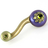 IRIS PERIWiNKLE EEL left PULL 4 IN. WITH 3 IN. HOLE SPAN HAS GOLD METAL ACCENTS AND OLIVINE CRYSTALS