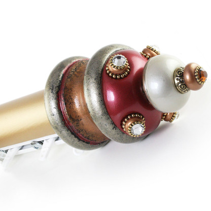 Traverse System  Hand Drawn 2" diameter smooth  rod with gold finish and Jumbo finial Isabella alabaster and ruby