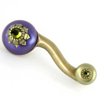 Iris Periwinkle Eel right Pull 4 In. with 3 In. hole span has gold metal accents and olivine crystals