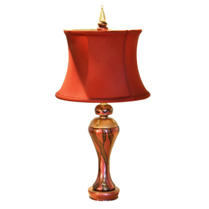 Sassy Sara Table lamp in ruby, agate and amber with silk drum shade in poinsettia. 