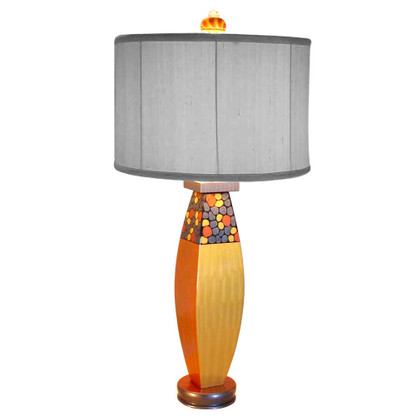 Gilda Glam table lamp with shallow drum in dupioni silk gray