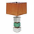 Cubee table lamp in emerald paint finish and pickled oak with soft rectangular box shade in dupioni silk pecan