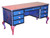 Jitterbug desk in lapis paint finish has file drawer concealed by 2 drawer facade. 