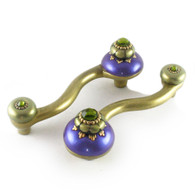 Iris periwinkle Eel left and right oriented Pulls 5 In. with 4 In. hole span have gold metal accents and olivine crystals