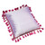 Fiji Pillow Orchid with tassel trim has a duo color scheme. One side is dupioni silk in light orchid pink.