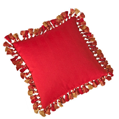 Flip side of Lido pillow is a woven vibrant red chevron fabric.