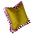 Rio pillow nugget with tassel trim is covered in nugget green silk and the flip  side is fuchsia velvet