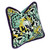 Bali Pillow in exotic butterfly silk print has deep purple velvet piping. 