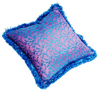 Jaipur pillow in silk paisley print has vibrant blue fringe.