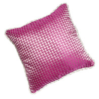 Chelsea Pillow covered in silk print fuchsia with dot and twisted rope trim