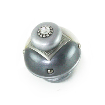 Nu Duo Knob Moonstone 1.5 Inches Diameter with silver metal accents and Swarovski crystal