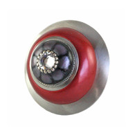 Xl Tiki Ruby knob 2.5 inches diameter with silver metal details and Swarovski crystal