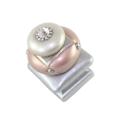 Duo Square Knob Pale Blush and Alabaster 1.25 Inches with silver metal details and crystal.