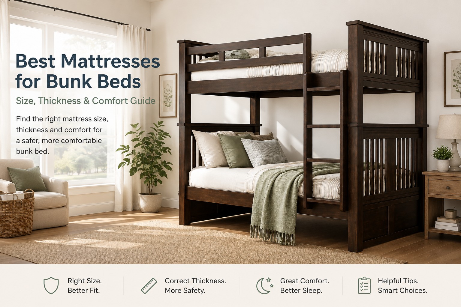 Mattresses for bunk beds Bunk bed with low-profile mattresses on upper and lower bunks
