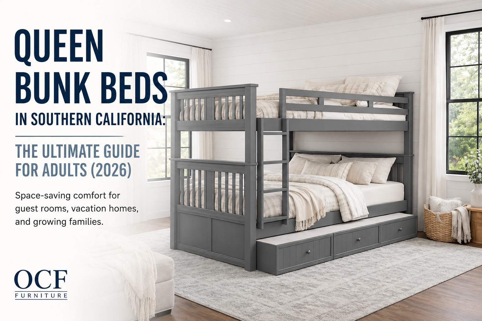 Gary Queen over Queen Bunk Bed in gray Gary queen over queen bunk bed for adults in Southern California