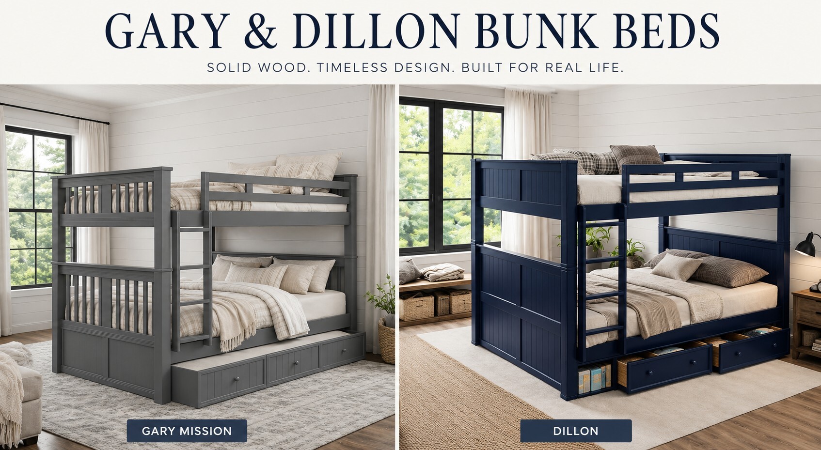 Gary and Dillon solid wood bunk beds for adults and vacation homes