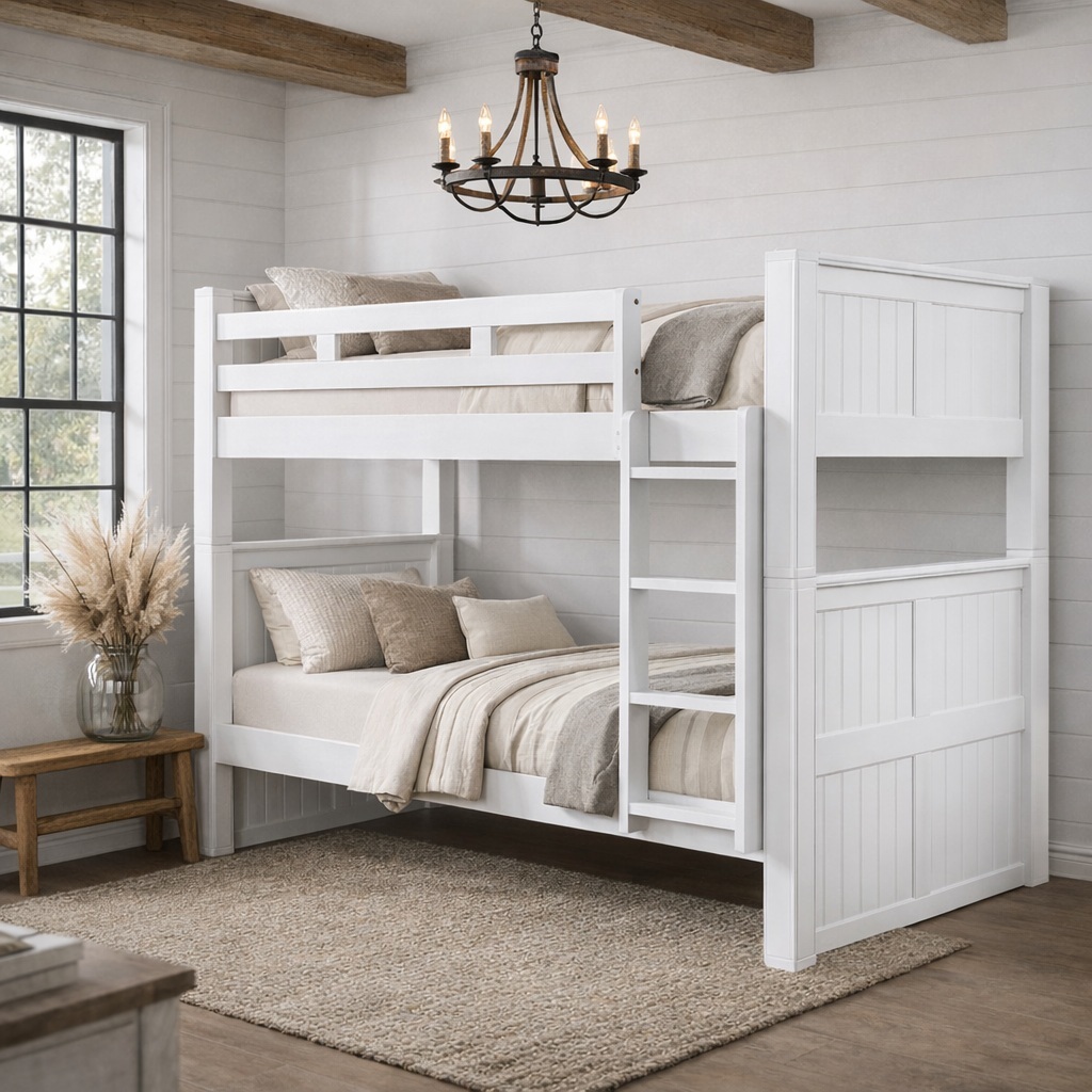 Dillon twin xl bunk bed in white with short ladder