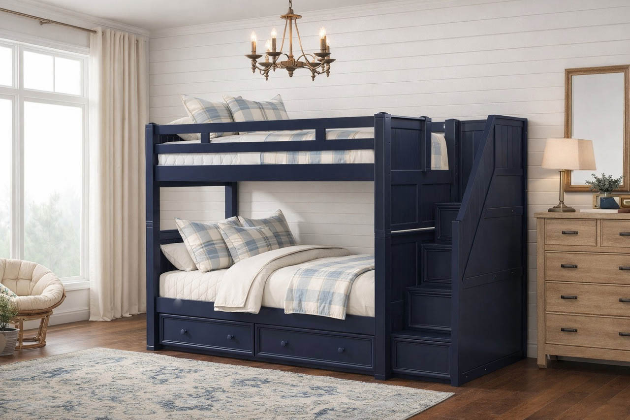 Twin XL bunk bed for teenagers and adults Dillon blue twin xl bunk bed with storage stairs for adults