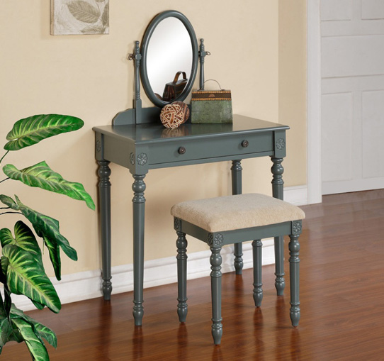 Blue Grey Vanity Desk with Mirror