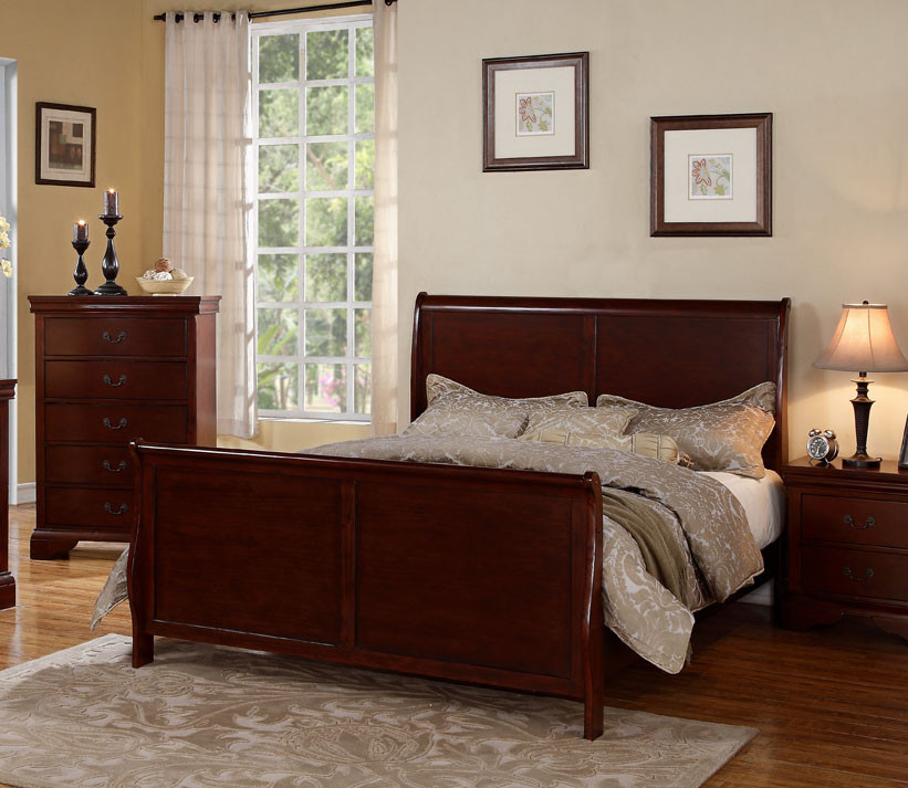 Cherry wood online sleigh bed set