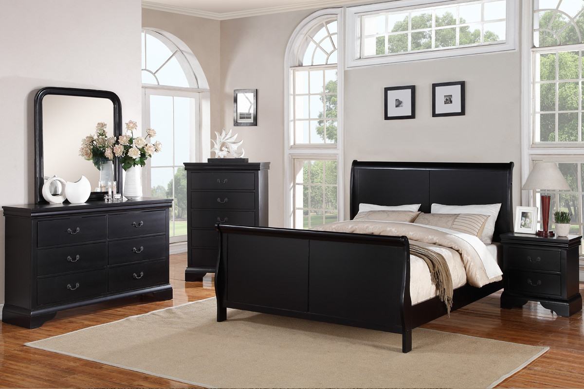 Furniture of America Louis Philippe Black Beds Gray Cal King