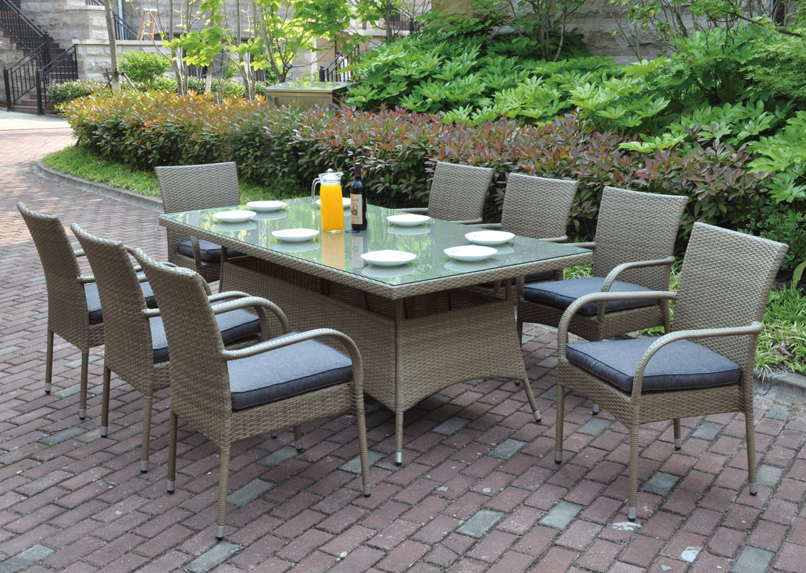 Poundex P50272 Outdoor 9 Pcs Glass Patio Table Set
