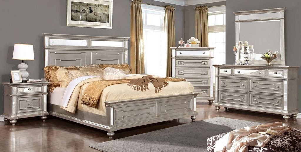 Furniture Of America Silver 4 Pc Bedroom Set CM7673