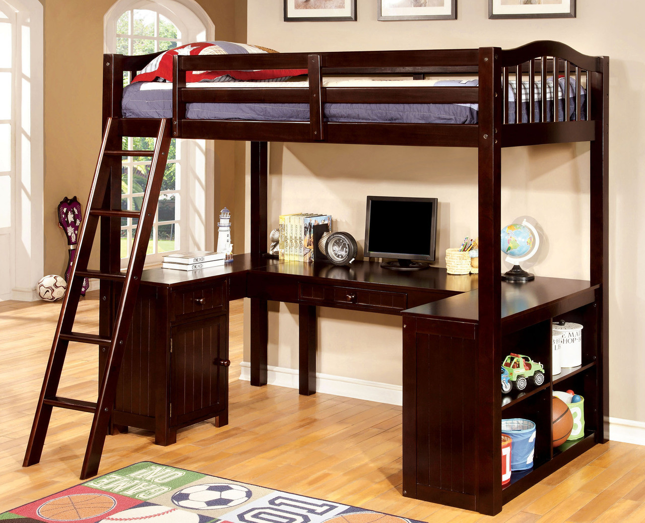 Oak Wood Twin Loft Bed With U Shaped Desk Below   IDBK265 Espresso Loft Bed With Desk Underneath  98614.1513026950.1280.1280 