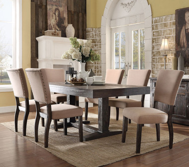 ACME Furniture 71710 Salvaged Dark Oak Dining Table with Six Chairs