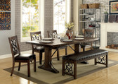 Furniture of America CM3465T Wood Metal Dining Table with hints of Medieval flair in rustic walnut