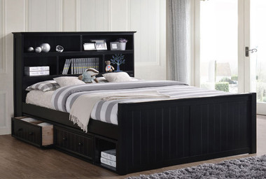 Dillon Wood Bead Board Queen Captains Bed | Queen Size Storage Bed