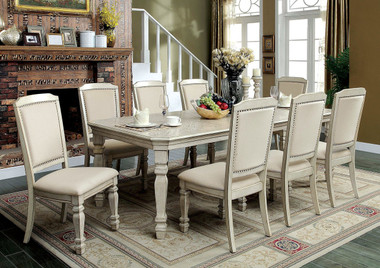 Furniture of America CM3600T Antique White Dining Table with 6 Chairs