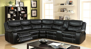 Furniture of America CM6982 Black Leatherette Sectional | GATRIA Curved Black Leatherette Reclining Sectional