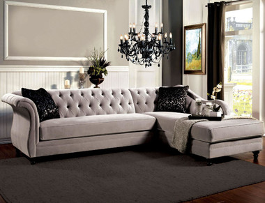 Furniture Of America SM2261 Velvet Fabric Sectional | ROTTERDAM Warm Gray Chaise