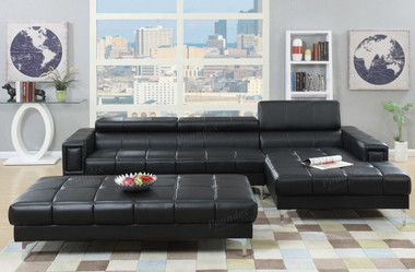 Poundex F7363 2-PCS Bonded Leather Sectional Sofa Set in Black
