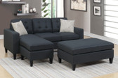 Poundex F6575 Reversible Sectional w/ Ottoman and Pillows in Black