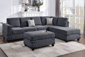 3-PC Sectional Sofa with Reversible Chaise in Charcoal