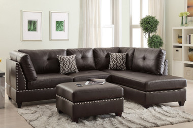 Poundex F6973 3-PCS Reversible Chaise Sectional Set in Espresso