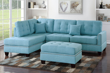 Boardwalk F6505 3-PCS Reversible Chaise Sectional in Bllue