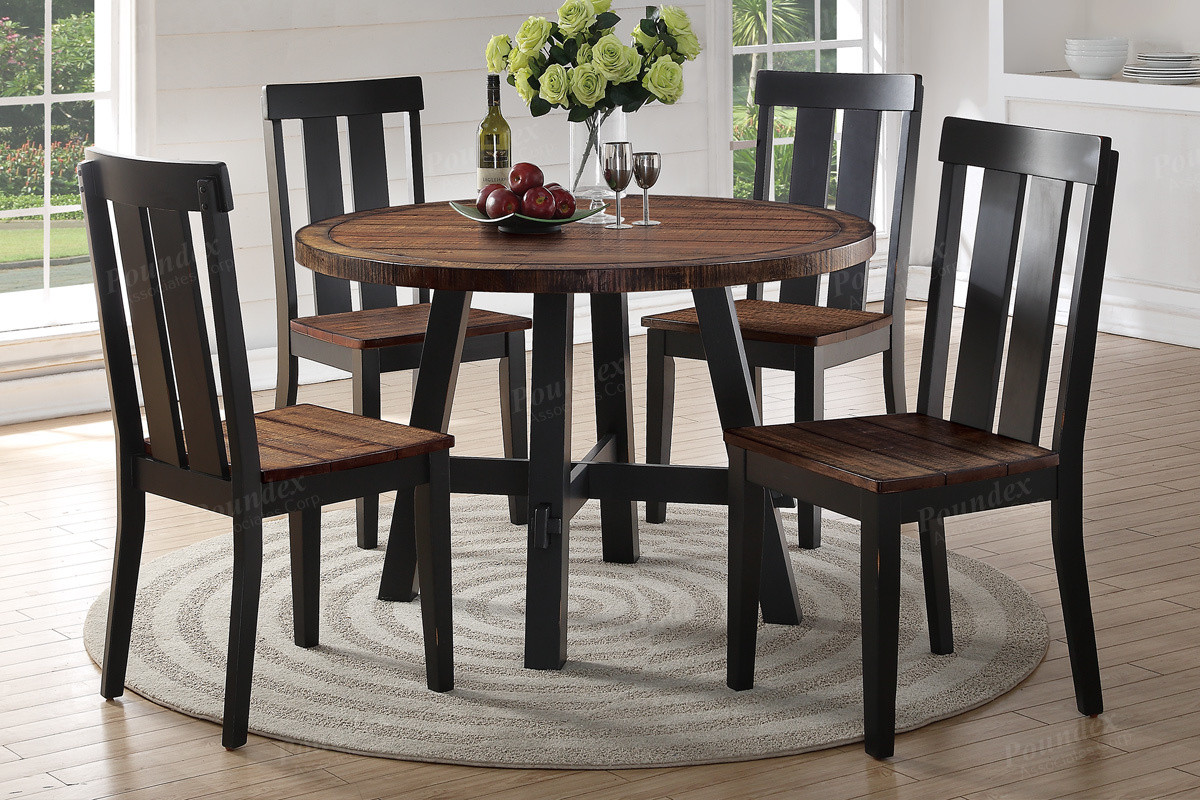 Poundex F2322 5 Pc Two Tone Round Dinette