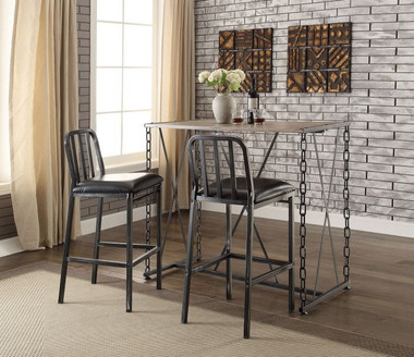 ACME 71990 3 Piece Pub Table with Iron Chain Legs and 2 Stools