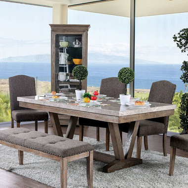 Bridgen 6 pcs Marble Table  with 4 chairs and bench
