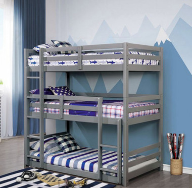Laguna 3 Tier Bunk Bed in Twin Size | Gray Finish