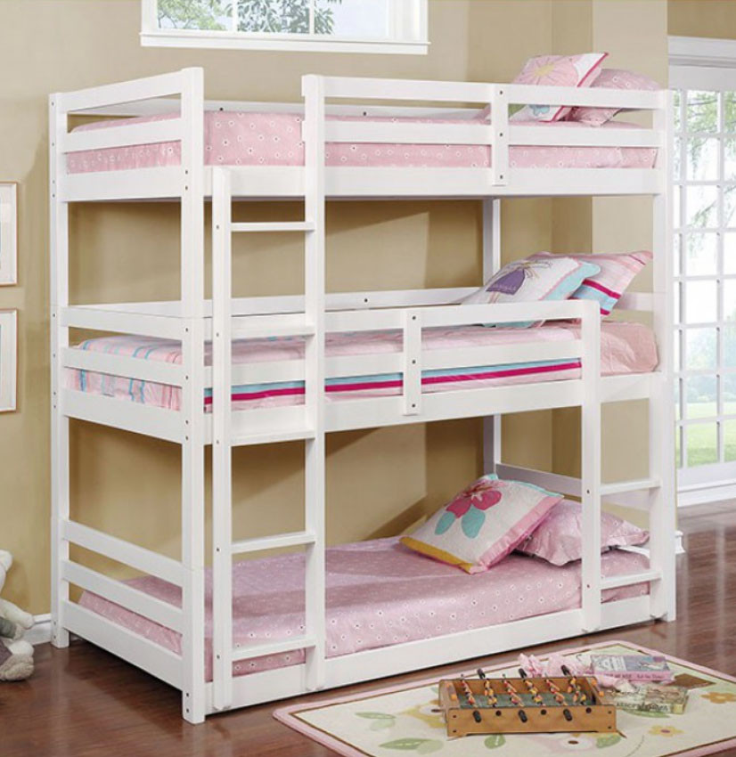 Laguna 3 Tier Bunk Bed in Twin Size Gray, White