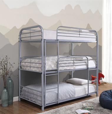 Ladera 3 Person Twin Size Metal Bunk Bed in Gray