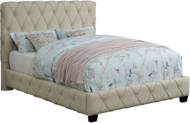 Elsinore Beige Fabric Upholstered Bed with Button Tufting