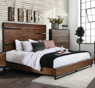 Morris Dark Oak Walnut Split Wood Panel Bed