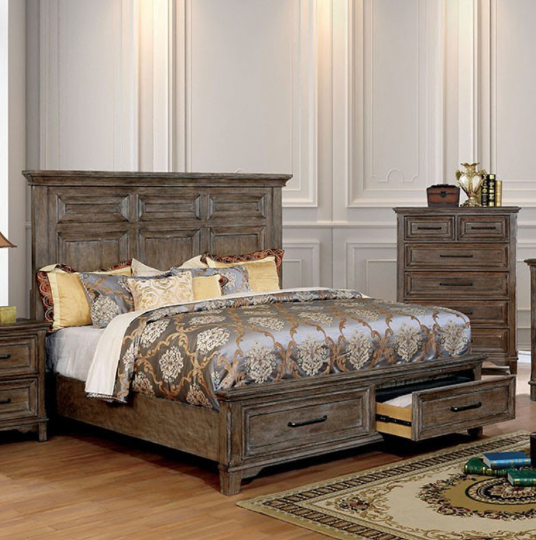 Calvin Rustic Oak Cornice Styled Headboard Bed