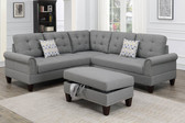 3-PC SECTIONAL with Ottoman in Gray Fabric